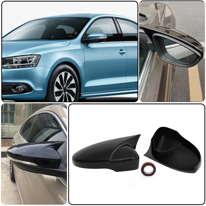 1Pair Rearview Mirror Cover For VW Jetta MK6 Passat B7 Scirocco Beetle CC Eos Black/Carbon Pattern Self-adhesive Side Mirror Cap