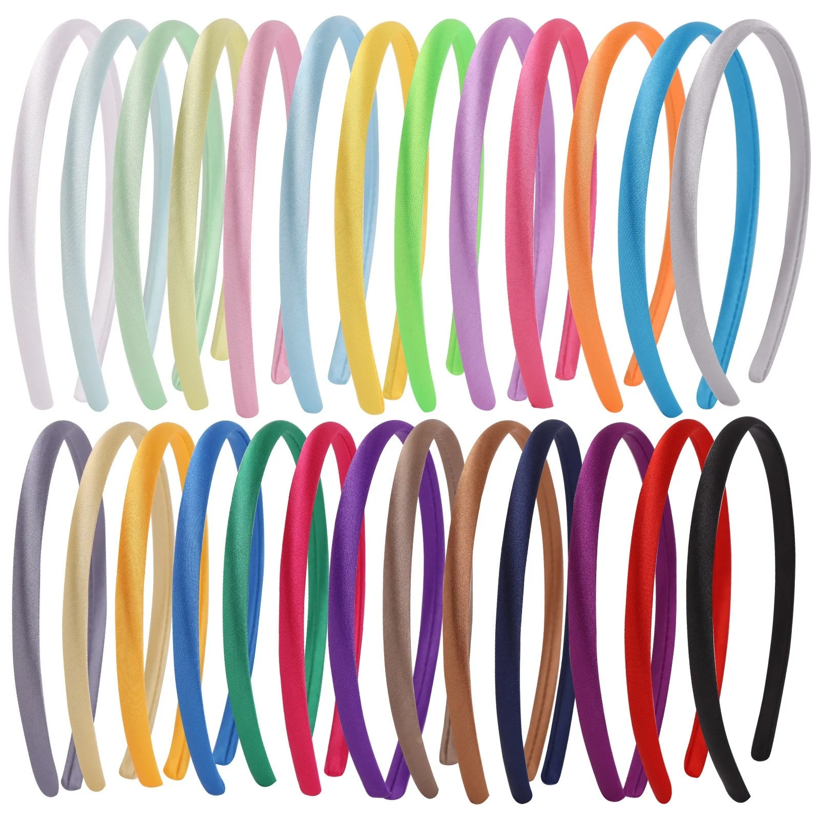 24 Uds. Diademas de satén de plástico, diademas para niñas, diadema antideslizante a la moda para mujeres, accesorios para el cabello hechos a mano DIY para niños