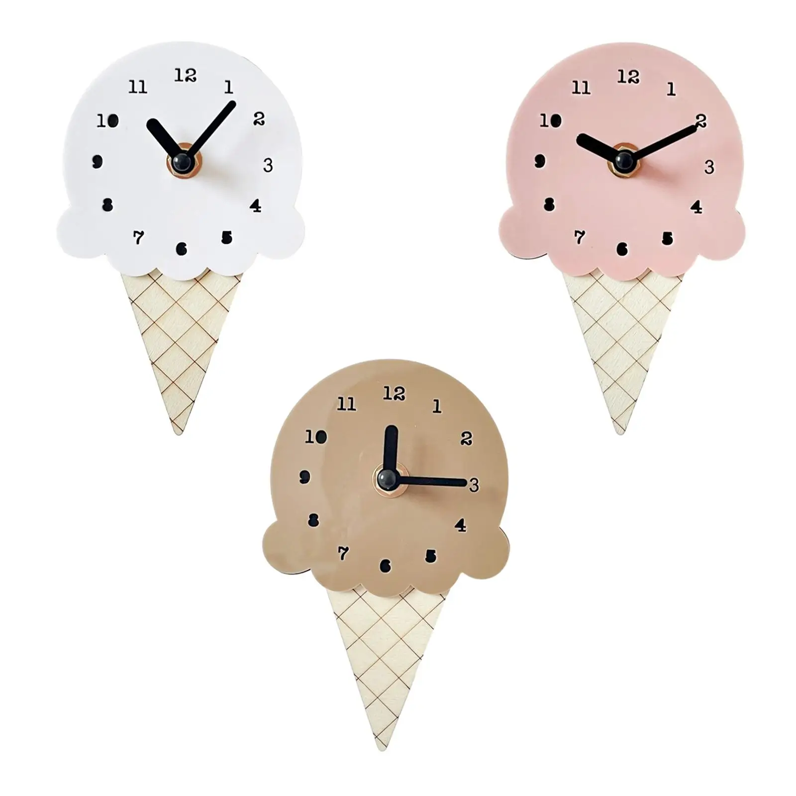 Ice Cream Shape Wall Clock Stylish Bedroom Clock Nordic Silent Wooden Hanging