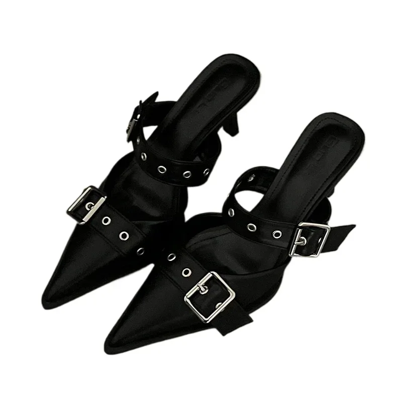 Punk Goth Metal Buckle High Heels Women's Sandals Summer  Pointed Toe Silver Party Shoes Fashion Womens Pumps Shoes Tacones 2