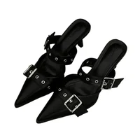 Punk Goth Metal Buckle High Heels Women's Sandals Summer  Pointed Toe Silver Party Shoes Fashion Womens Pumps Shoes Tacones 2
