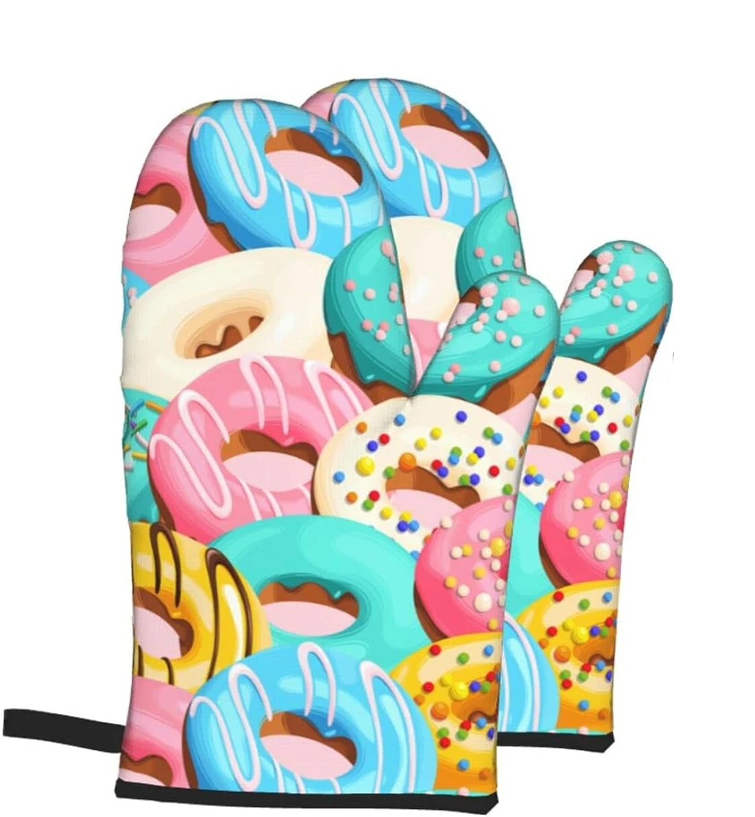 

Colorful Cute Donut Doughnut Oven Gloves 2pcs Heat Resistant Gloves for Cooking Baking Grilling BBQ One Size Kitchen Gloves