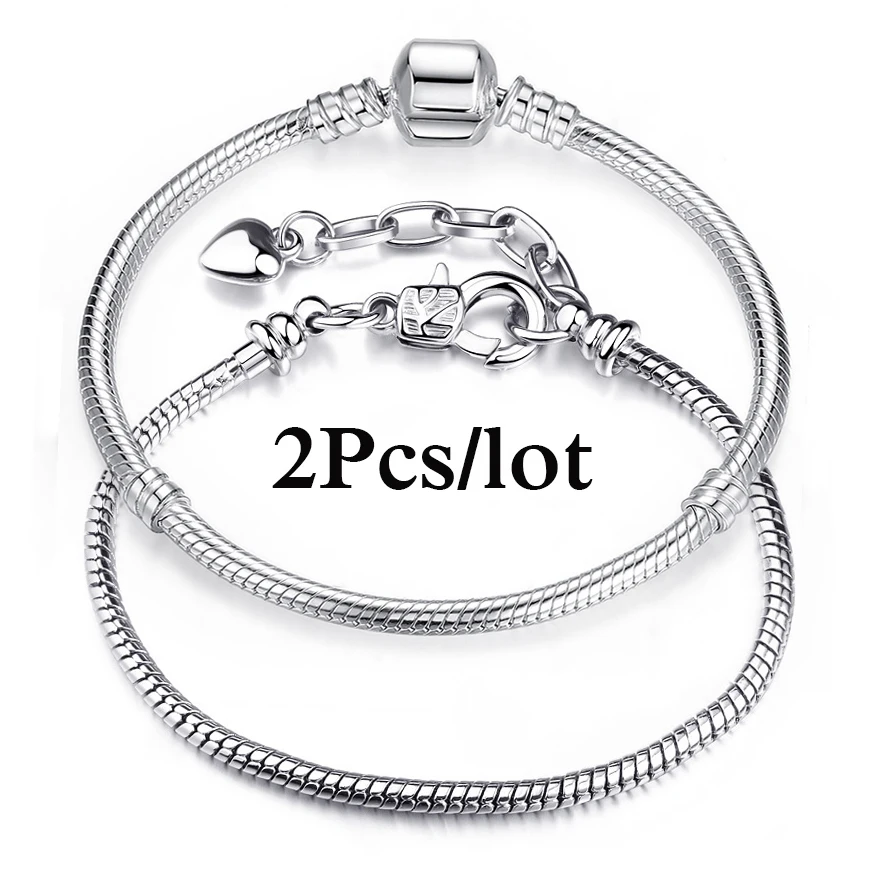 Pandora Silver|unisex Silver Snake Chain Charm Bracelet Lead