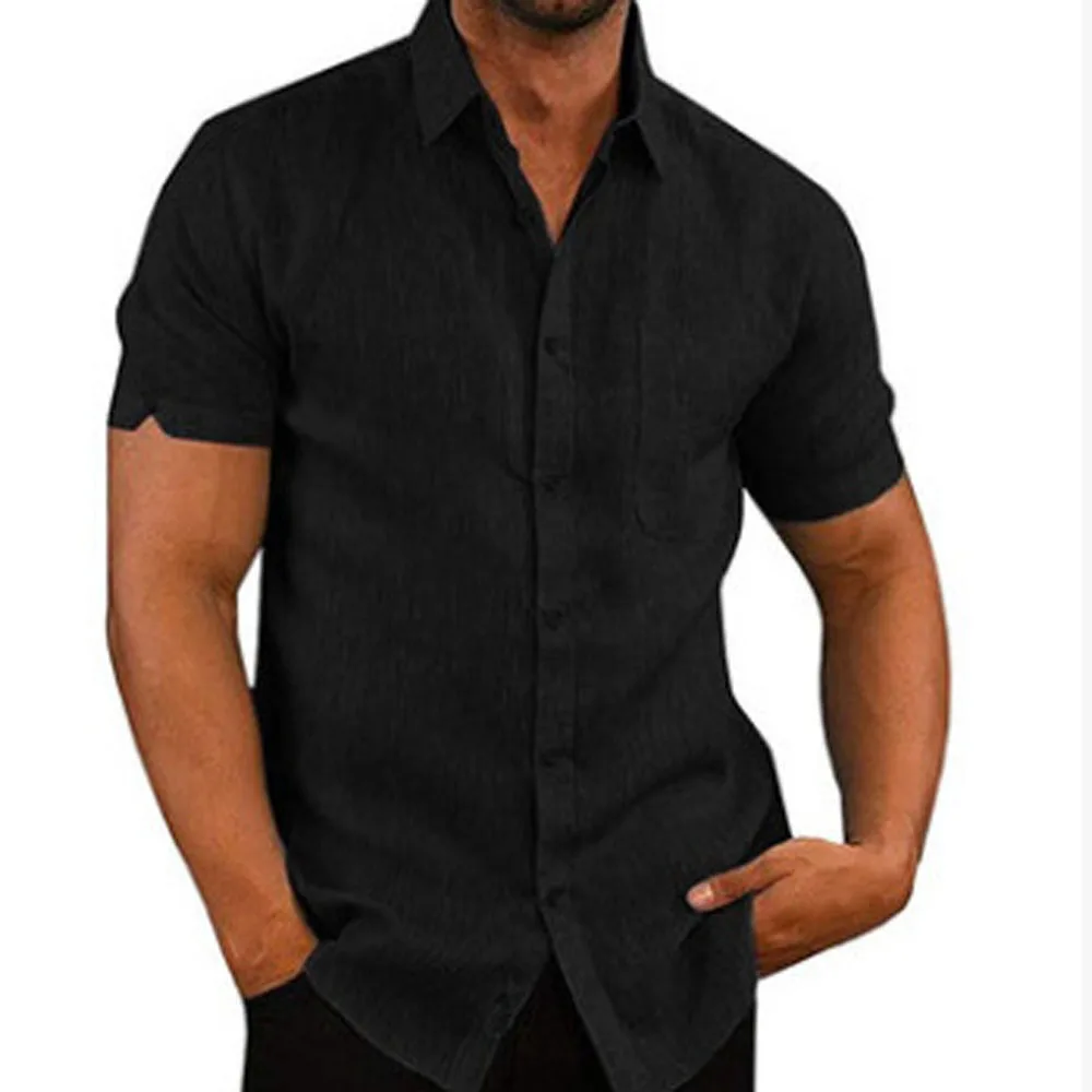 Mens Summer Short Sleeve Slim Fit Solid Color Blouse