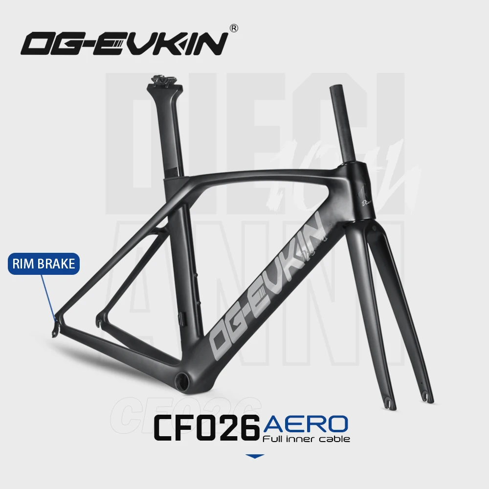OGEVKIN Black AERO Carbon Road Frame Internal Cable Routing Bicycle Rim VBrake BB86 700C