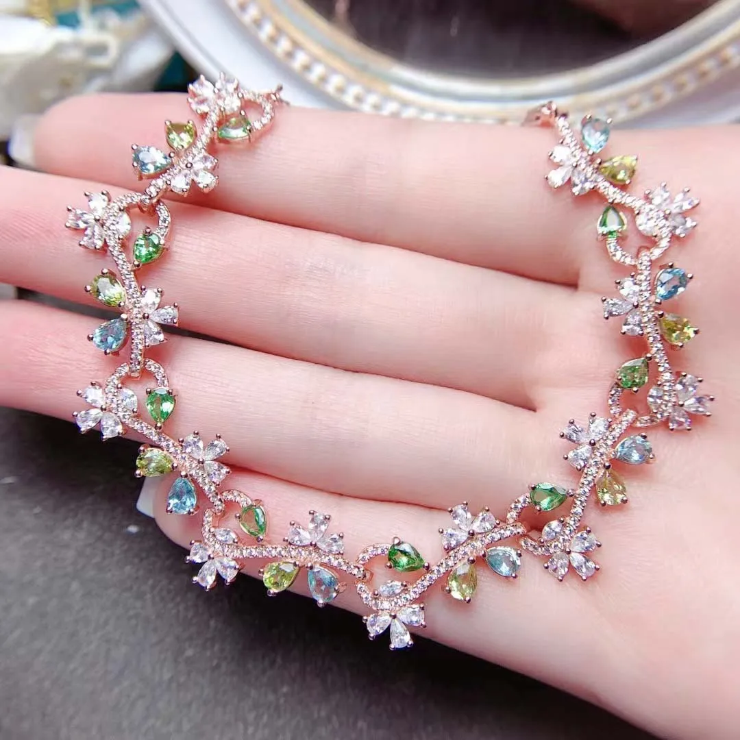 Tsavorite Fancy Luxury Bracelet S925 Sterling Silver Natural Gem Fine Fashion Matrimoni Gioielli Donna Spedizione Gratuita Meibapj Fs