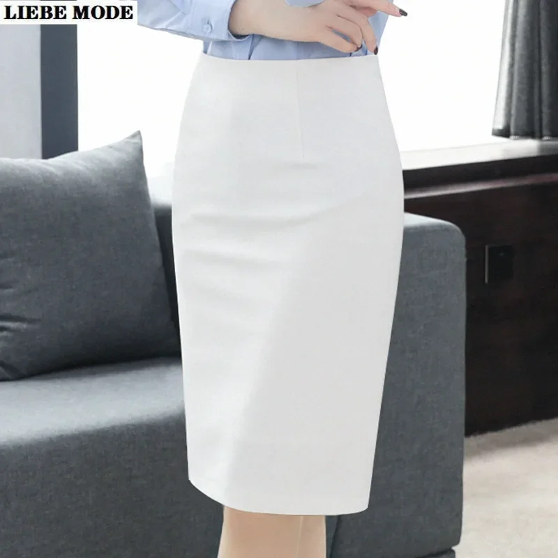 

OL Style Bodycon Formal Pencil Skirt Solid Black Grey White Blue Green High Waist Skirts Work Wear Stretch Package Hip Split