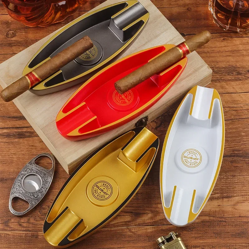 Luxury Cigar Ashtray Melamine Resin Portable Lightweight Ash Tray 2 Slots Cigar Smoking Accessories portable ashtray