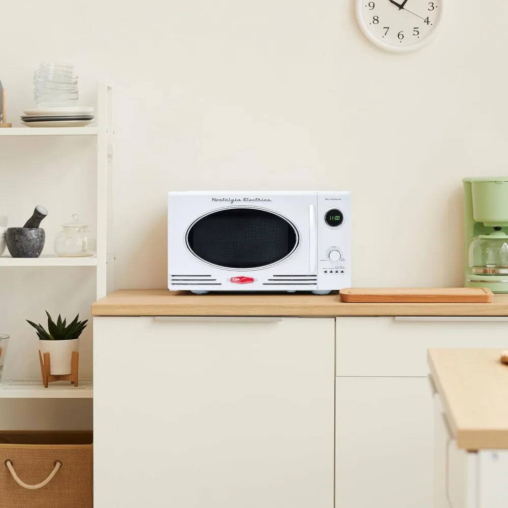 Retro Countertop Microwave Oven - Large 800-Watt ,12 Pre-Programmed Cooking Settings,Digital Clock,- Kitchen Appliances - White 6