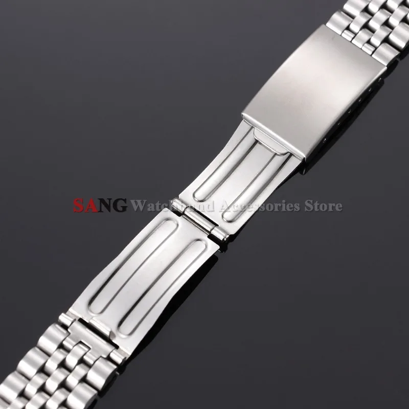 Silver Stainless Steel Curved Watch Strap - Fashion & Business Bracelet with Folding Buckle