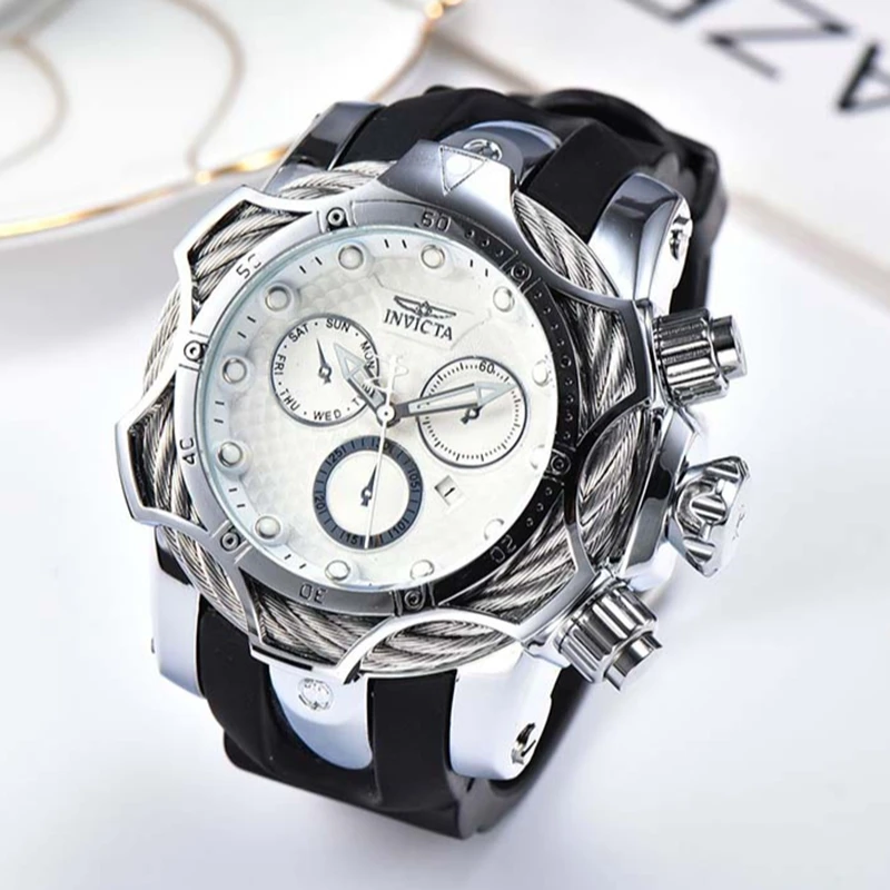 Men s Watch Chain Series Large Dial Waterproof Three Eye Steel Ring And Pu Strap Selection OGDA Sports Gift