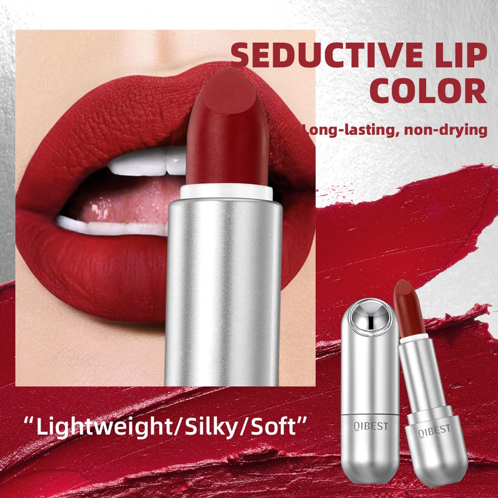 Professioneller, wasserfester, matter, sexy roter Pigment-Lippenstift mit langanhaltender Lippenfarbe._voghion.com