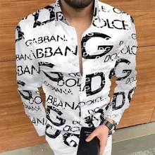 

NEW Autumn New Mens Shirt Hawaiian Casual Printing Letter Clothes Slim Long Sleeve Turn-Down Collar Button Shirts Brand M-3XL