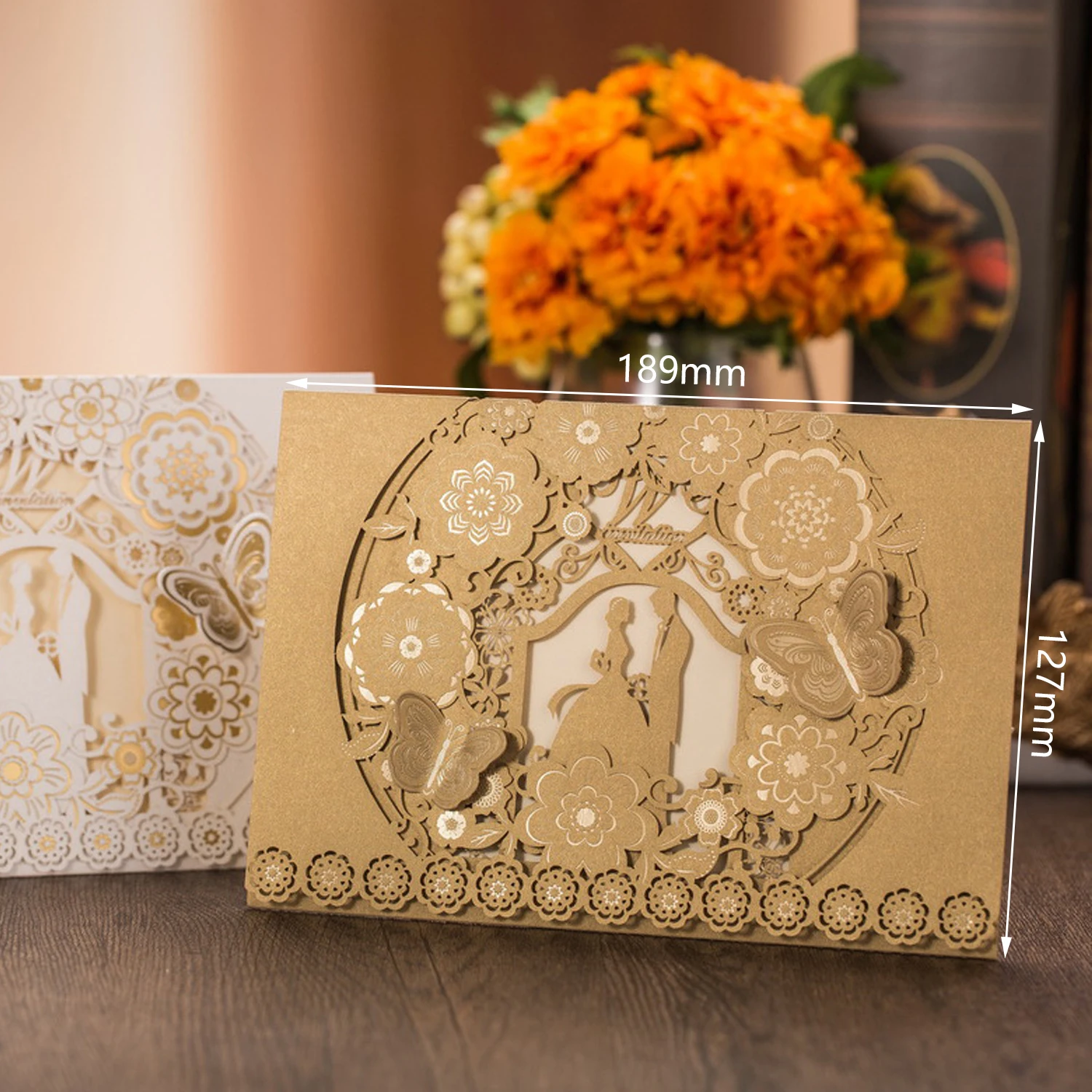 1pcs Gold White Red Luxury Flora Laser Cut Wedding Invitations Card Elegant New 