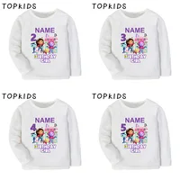 1 2 3 4 5 6 7 8 9 Years Birthday Girls T shirt Cute Gabbys Doll House Customize Name Kids T-shirts Baby Long Sleeve Clothes Gift 1