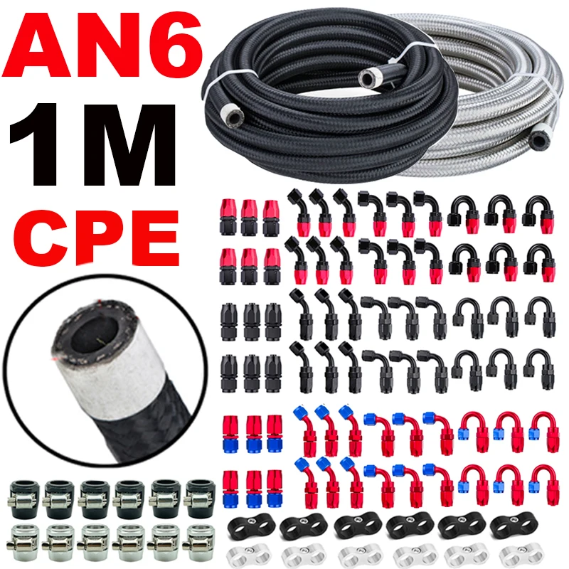 

1M/3.28FT AN6 6AN Fuel Hose Oil Gas Line Nylon Steel Braided CPE Rubber Pipeline Radiator Brake Pipe End Fitting Clamp Separator