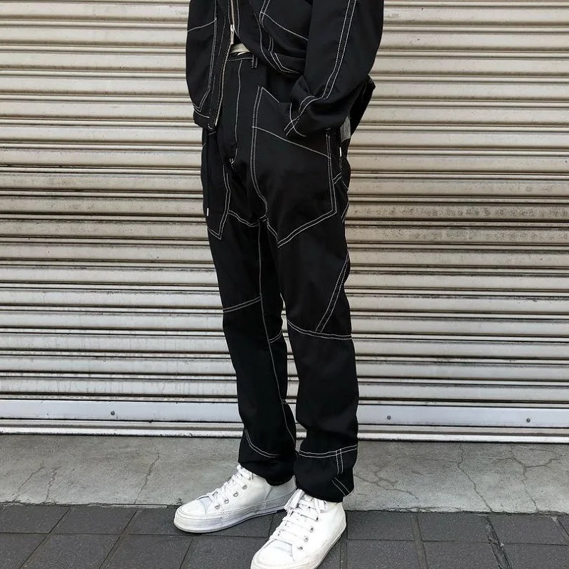 

2022 New Men Clothing Fashion Minority Open Line Splicing Design Straight Tube Casual Trousers Pants Plus Size Costumes 27-46