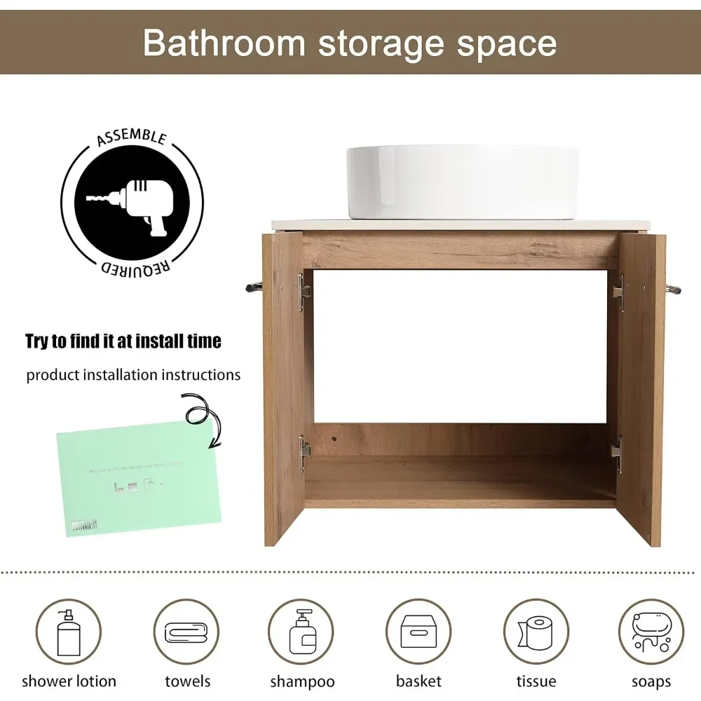 24" Floating Bathroom Vanity with Sink,24 Inch Single Sink Wall Mounted Bathroom Vanity,2 Doors and White Ceramic Basin Sink Top 4
