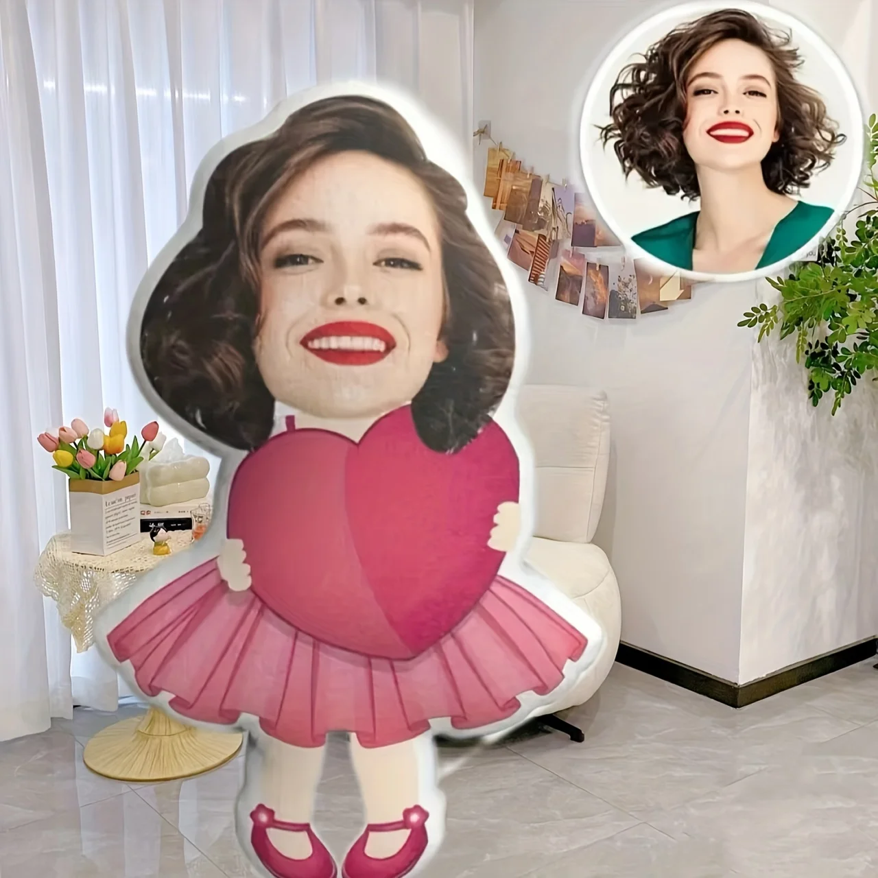 Customized photo plush hug pillow with heart-shaped skirt design, comfortable cushion for sofa and bedroom 4