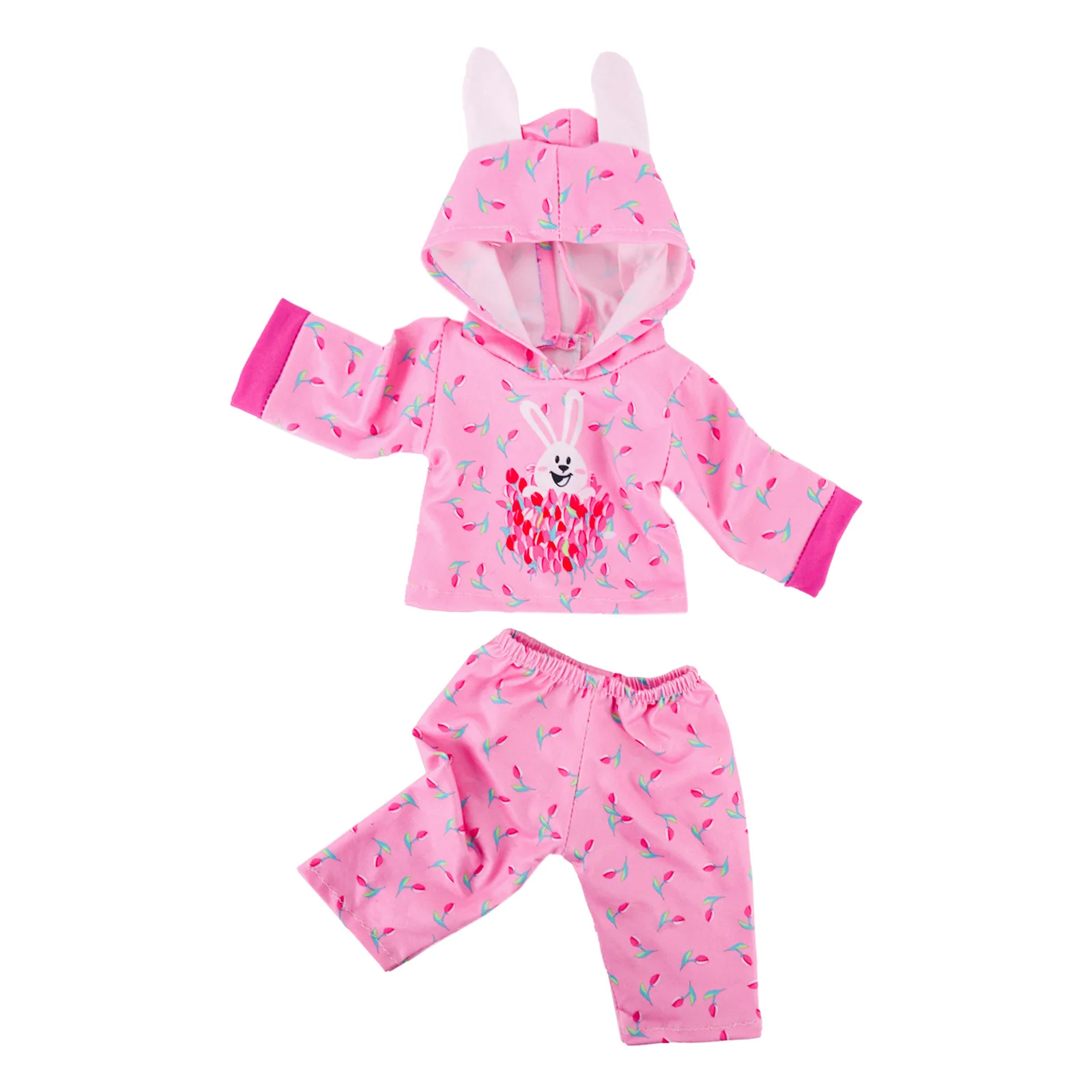 Cute Doll Pattern Pajamas for18inch doll&43 cm Reborn doll Flannel Homewear Set with Cartoon Design, Cozy Sleepwear Loungewear
