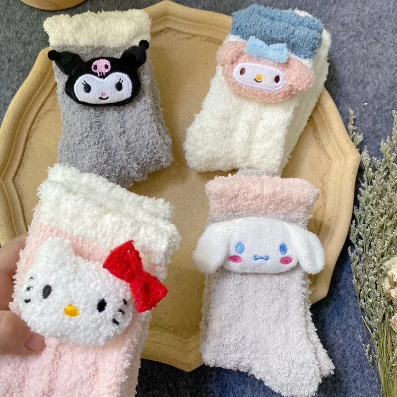 

Sanrioed Cinnamoroll My Melody Kuromi Mink Velvet Sock Female Anime Autumn Winter Kawaii Cartoon Keep Warm Home Floor Socks