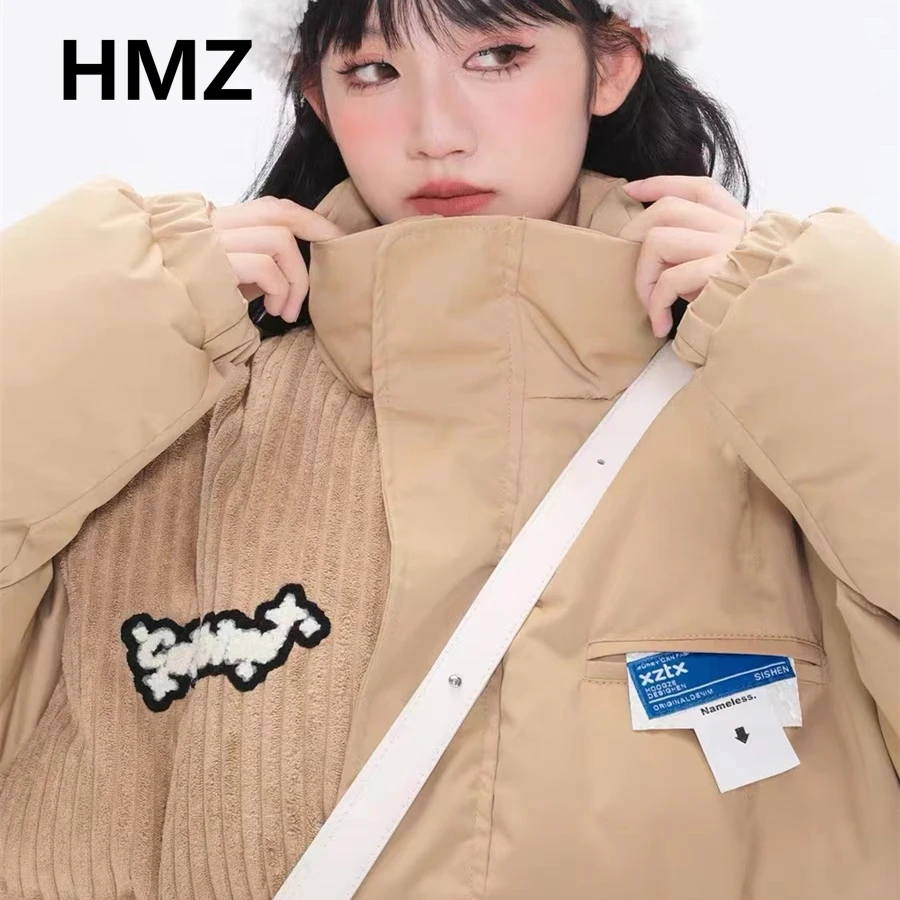 

HMZ Men 2022 Winter Cotton Parka Splic Corduroy Hip Hop Thicken Warm Jacket Casual Loose Coat Unisex Streetwear Japanese Outwear