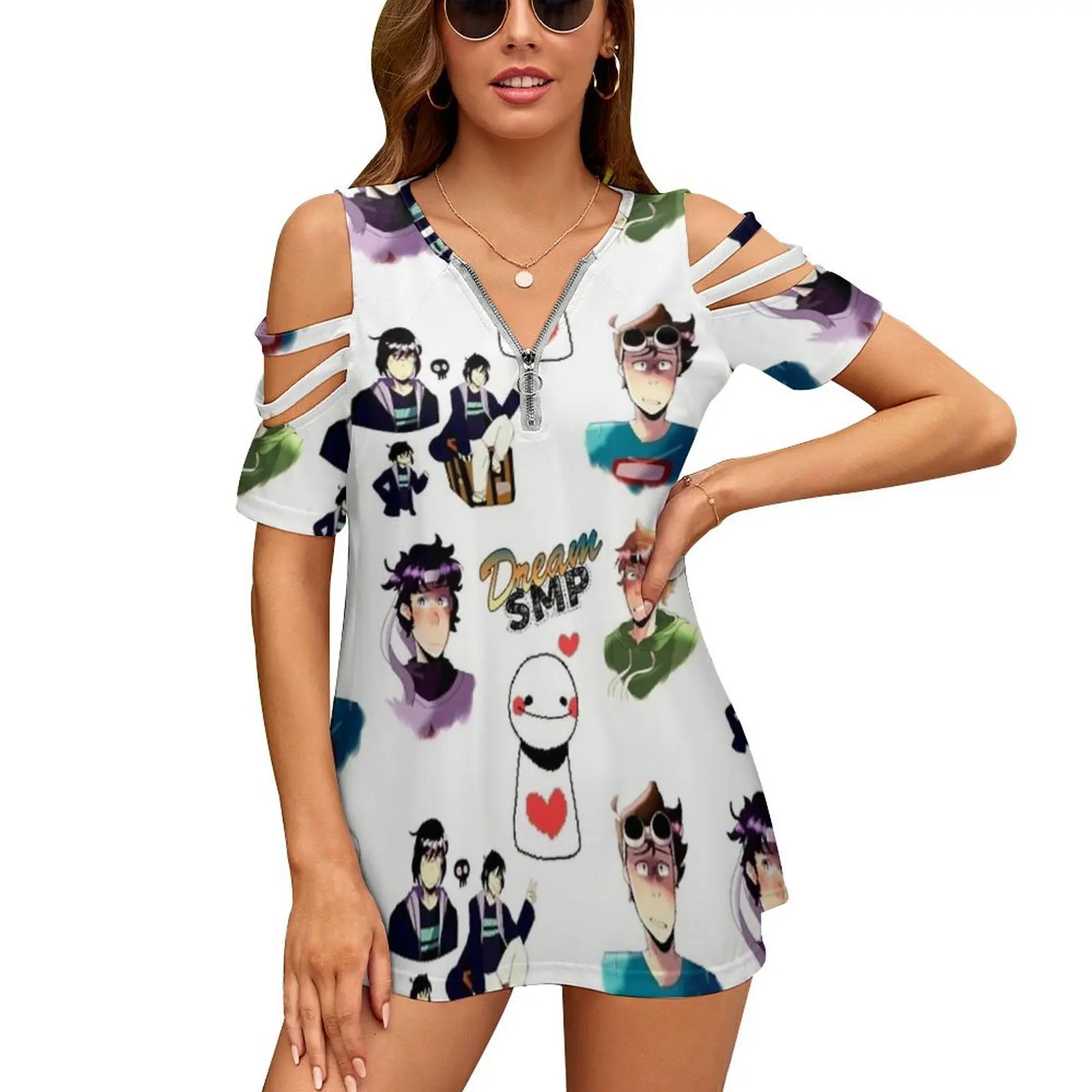 

Женская футболка мечты Smp для влюбленных, женская футболка мечты Smp с мультяшным рисунком, новая модная повседневная женская футболка на молнии с V-образным вырезом