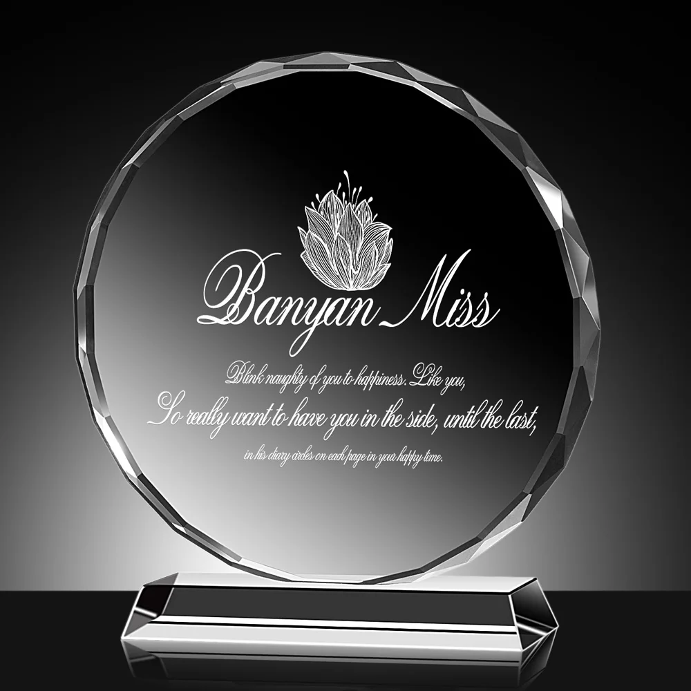 Round Shape Crystal Glass Photo Frame Personalized Figurines Crystal Birthday Friends Gifts Home Decor