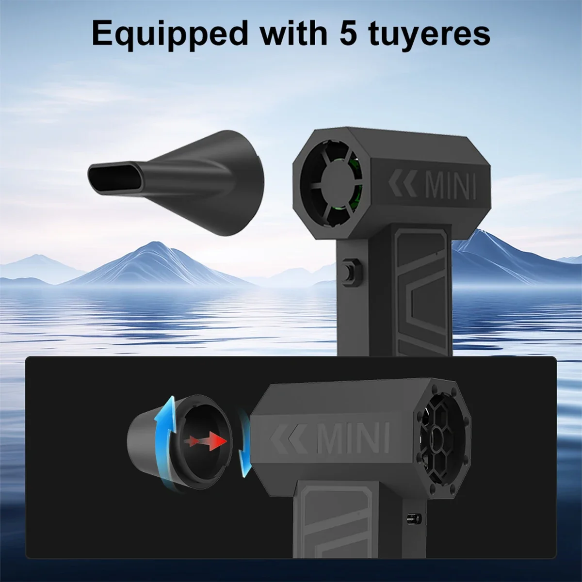 Portable Electric Turbo Blower Jet Fan with 5 Nozzles for Car and Snow