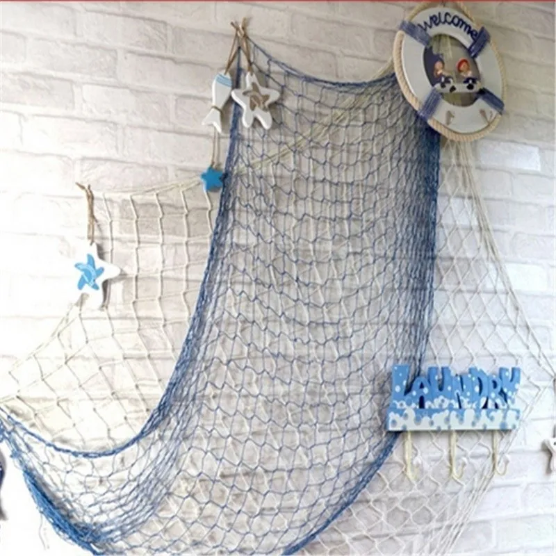Visnet decoratie, decoratief visserijnet, 150 x 200 cm, visnet in mediterrane stijl, maritieme decoratie, fotowand, kamerdecoratie, net, maritieme decoratie, deconnet, voor achtergrond, woonkamer