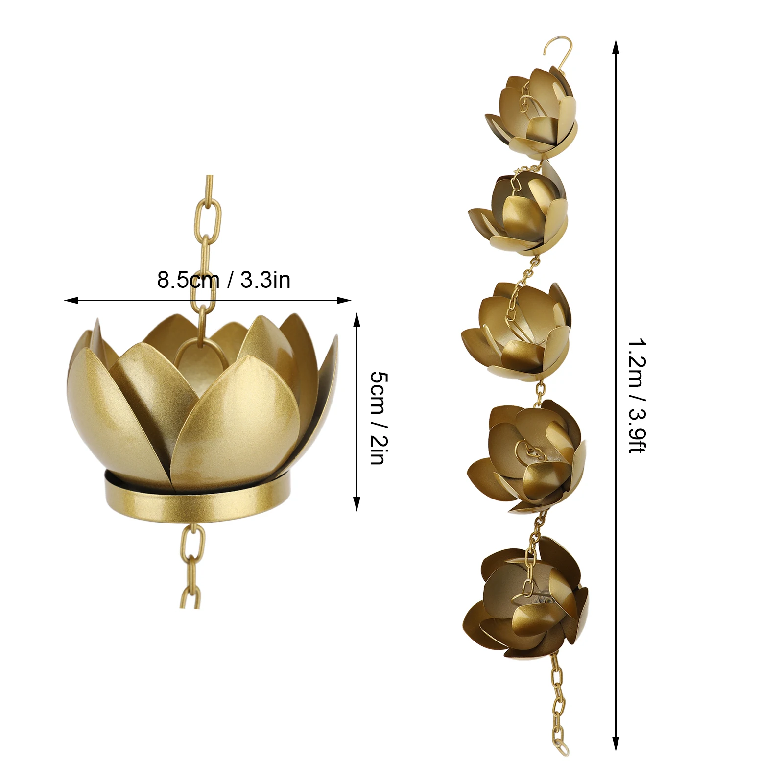 3.9ft Rain Chain Gold Flower Galvanized Iron Rust Proof Rain Catcher Chain for Home Outdoor Garden Balcony Decoration