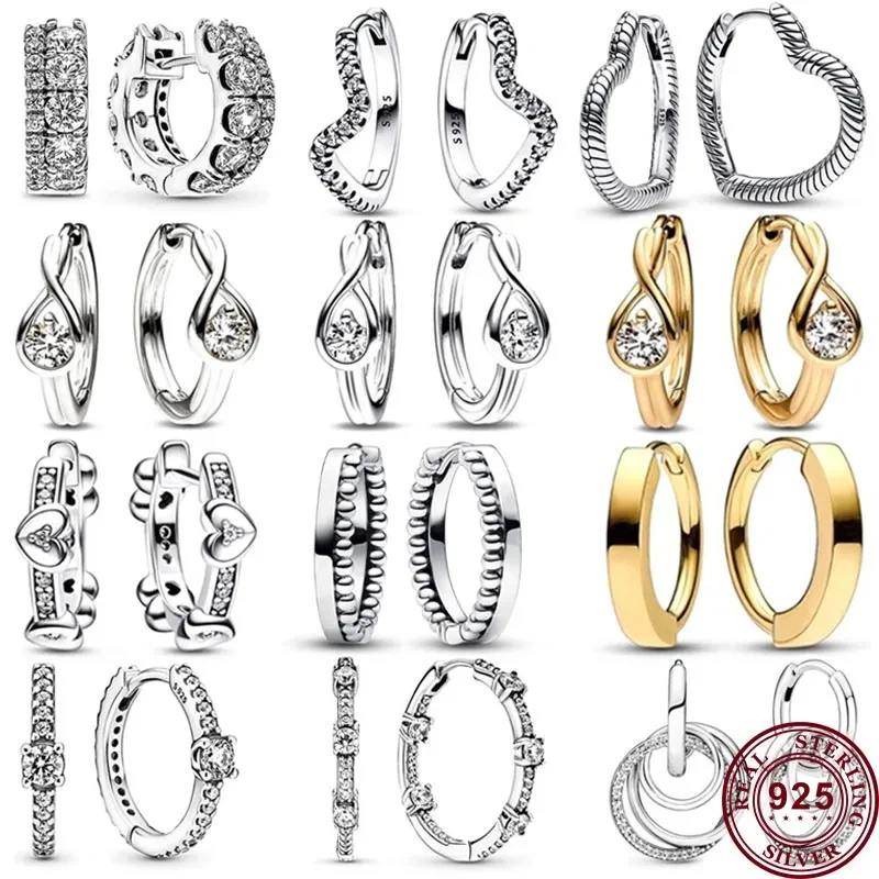 Hot Selling 925 Silver Signature Series Love Heart Wave Original Women's Water Drop Logo Earrings DIY Fashion Charm Jewelry