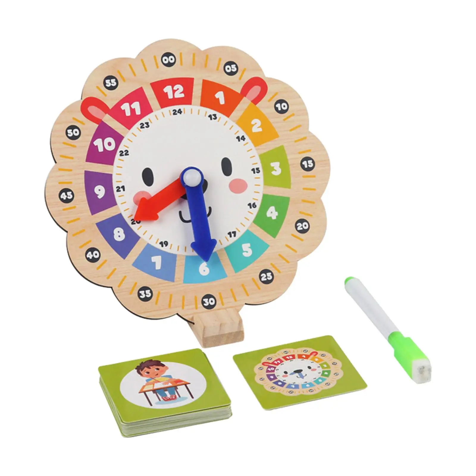 Teaching Clock Wooden Time Learning Teaching Aid for Kindergartner Gifts Clocks Practice Homeschool Supplies Boys and Girls