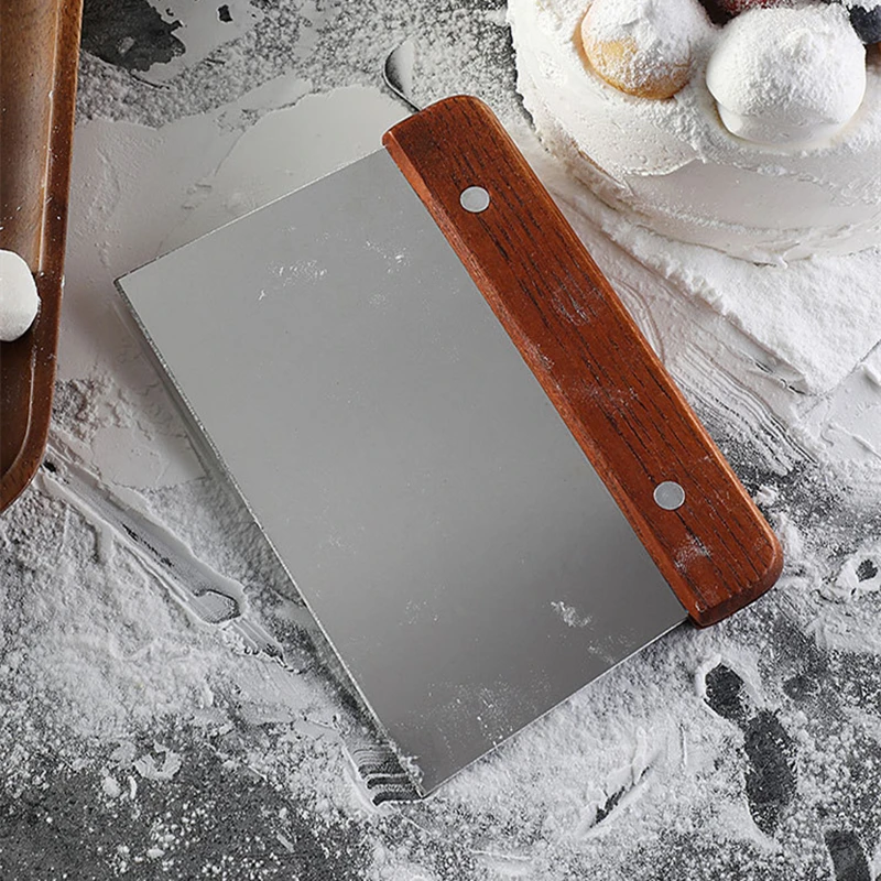 Stainless Steel Dough Cutter Wooden Handle Pastry Spatula Multifunctional Non-stick Bread Flour Scrapper Kitchen Baking Tools dough scraper dough cutter