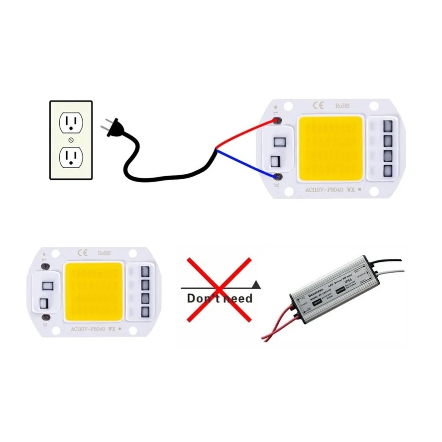 LED 칩 20W 30W 50W AC 220V 스마트 COB 램프 비즈, 드라이버 없는 LED 램프, DIY Lampada 야외 칩 조명 투광 조명, 6 개/로트