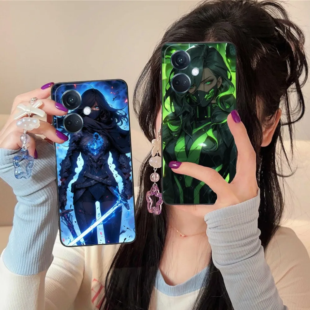 Worrier Girl Mobile Cell Phone Case For Oppo Find X5 X3 X2 A93 Reno 8 7 Pro A74 A72 A53 Black Soft Phone Cover Funda