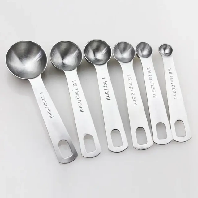 6Pcs Stainless Steel Measuring Spoon Set Seasoning Coffee Tea