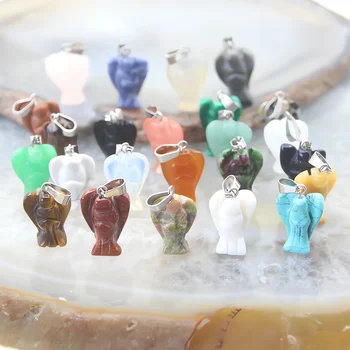 여성용 미니 엔젤 천연 크리스탈, 치유 레이키 원석, 목걸이 펜던트, 쿼츠 미네랄, 선물 S12, 20x15mm, 1 개 상품 이미지