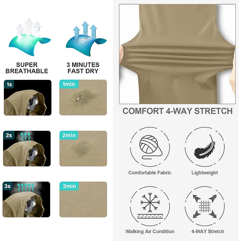 TRVLWEGO Mens Hiking Convertible Pants Waterproof Lightweight Quick Dry Zip Off Fishing Travel Safari Outdoor Cargo Work Trouser