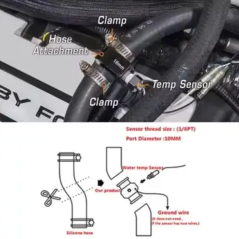 Black Water Temp Gauge Radiator Temperature Water Temp Joint Pipe Sensor 18MM 20MM 22MM 24MM Hose Adapter 1