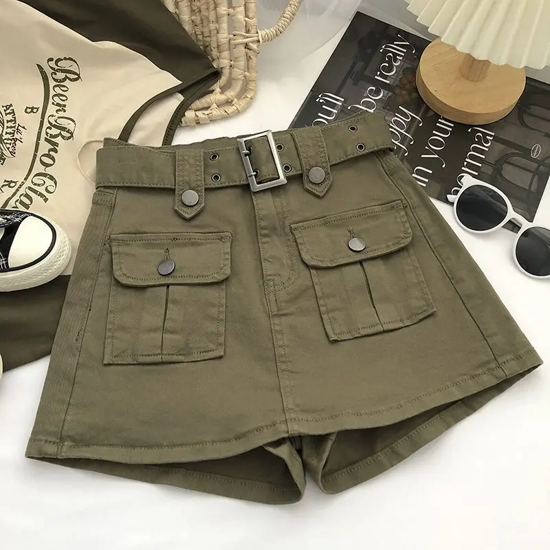 Summer New High Waist Pocket Patchwork Shorts Solid Color Trend All-match Skirt Pants Street Casual Fashion Women Clothing