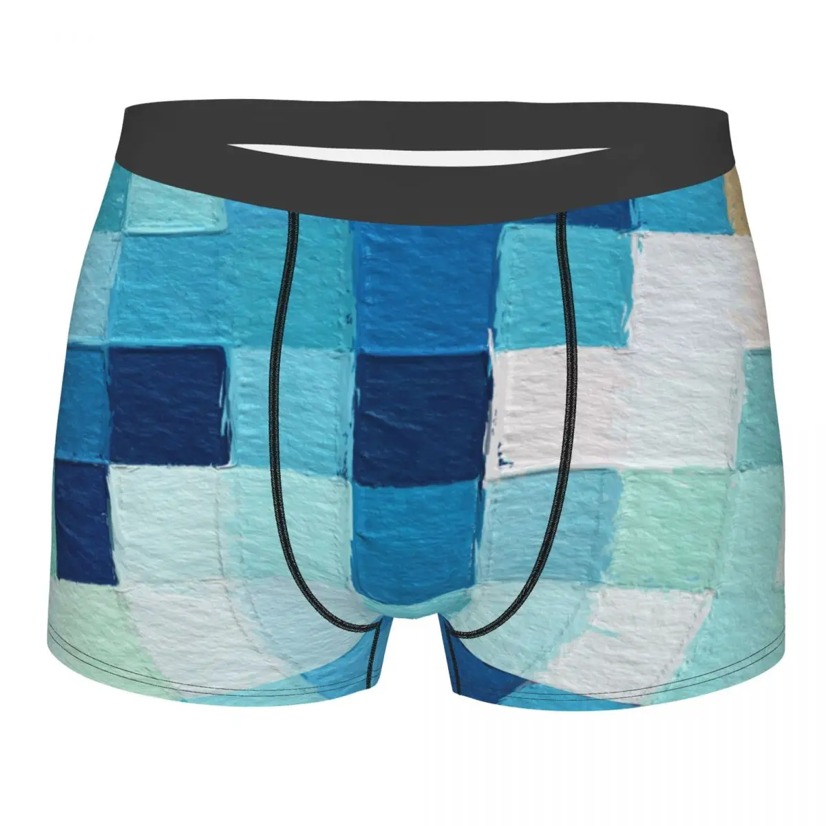 

Men's Blue Teal Mosaic Boxer Briefs Shorts Panties Breathable Underwear Colored Rough Texture Male Humor Plus Size Underpants