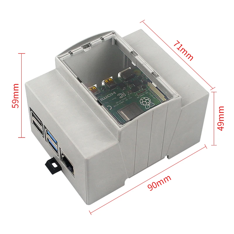 Raspberry Pi 4 ABS DIN Rail Mount Case with Cooling Fan and Optional Aluminum Heatsink