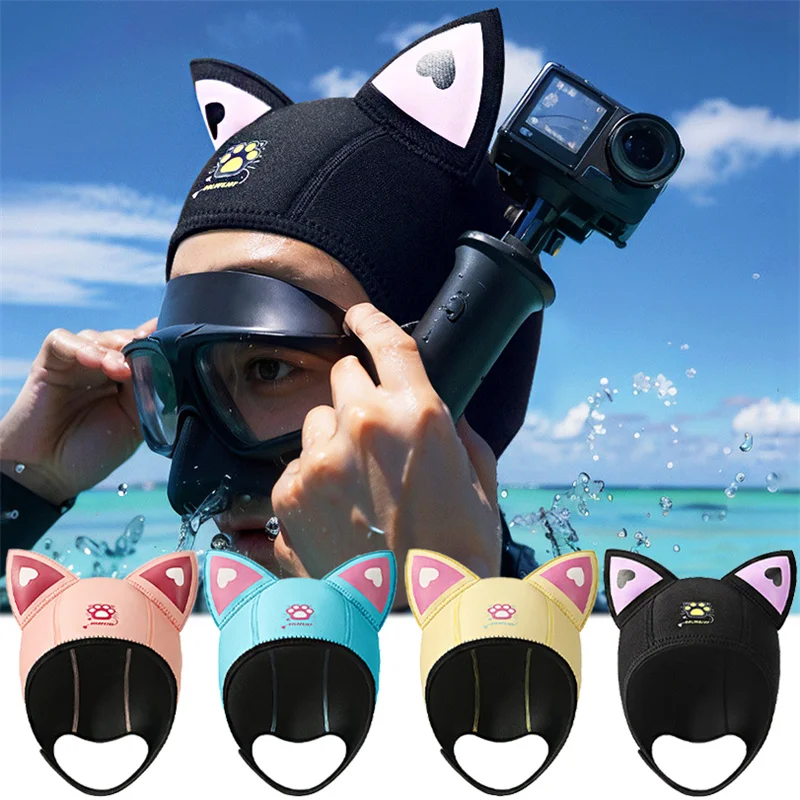 Outdoor Diving Hat Men Swimming Cap Elastic Thickened Insulation Beach Sunscreen Cartoon Diving Head Cover Swim Caps for Women