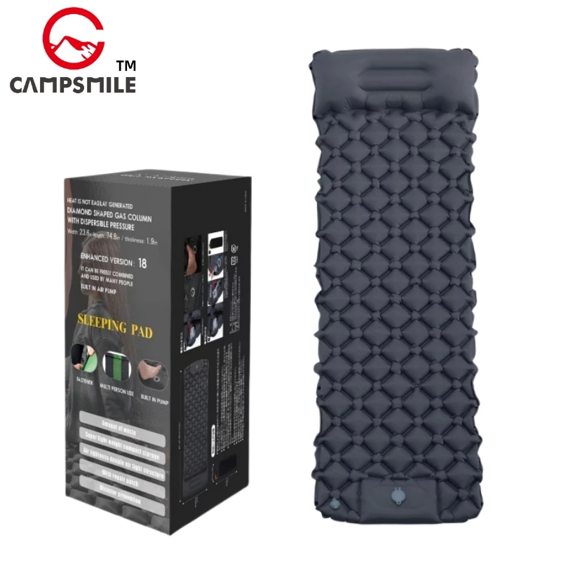 

Outdoor Inflatable Camping Air Mattress with Built-in Pump, Ultralight Folding Sleeping Pad, Hiking Bed Mat with Headrest