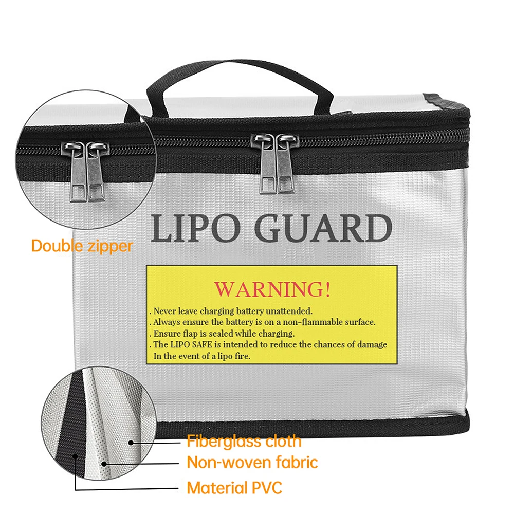 Fireproof Lipo Safe Bag Explosionproof Protective Battery Waterproof Bag w/Zippers for Battery Storage Charging 21.5*16.5*14.5cm