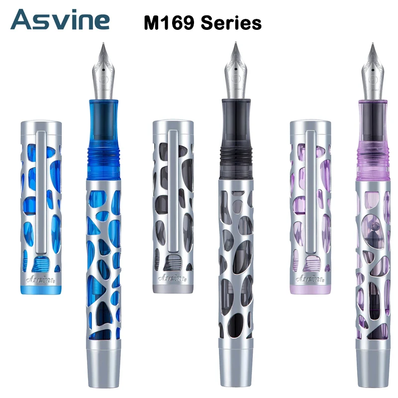 Asvine M169 투명 금속 해골 만년필, 아크릴 스포이드 펜, EF/F/M 펜촉, 쓰기 사무실 학교 용품 문구