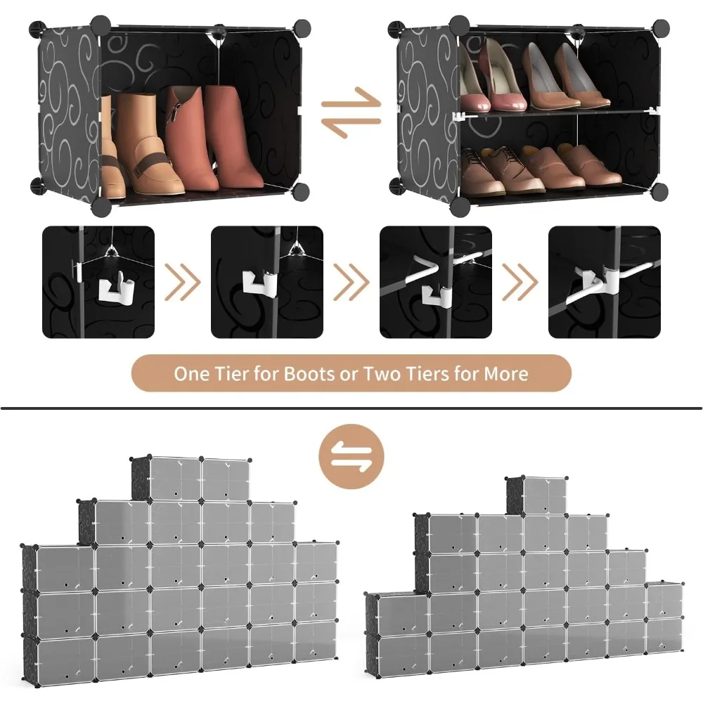 shoe storage cabinet, 12-tier shoe organizer 96 pairs extra large plastic rack with covers portable rack organizer wi