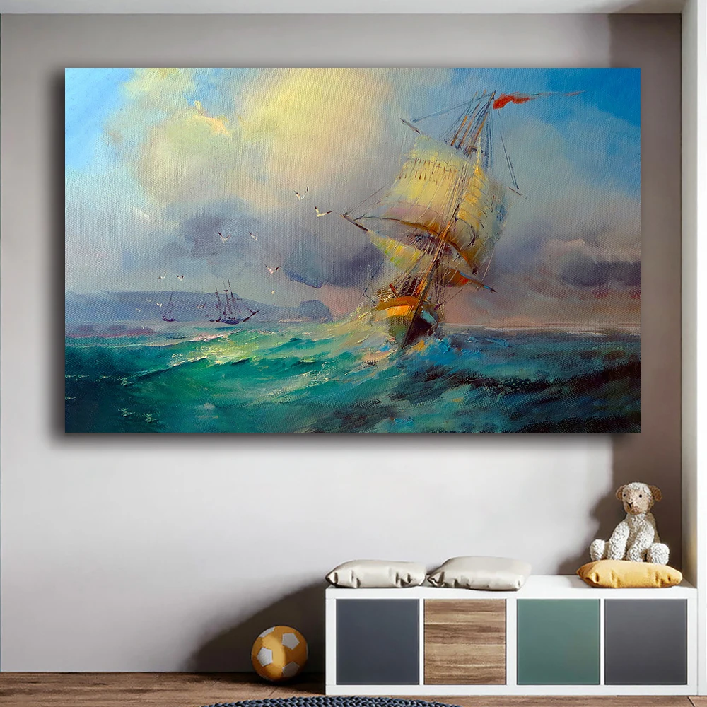 Nave Pirata Vela Pittura Canottaggio Nave Barca A Remi Stampa Cuadros Wall Art Decor Decorazione Della Casa Soggiorno Pittura Poster