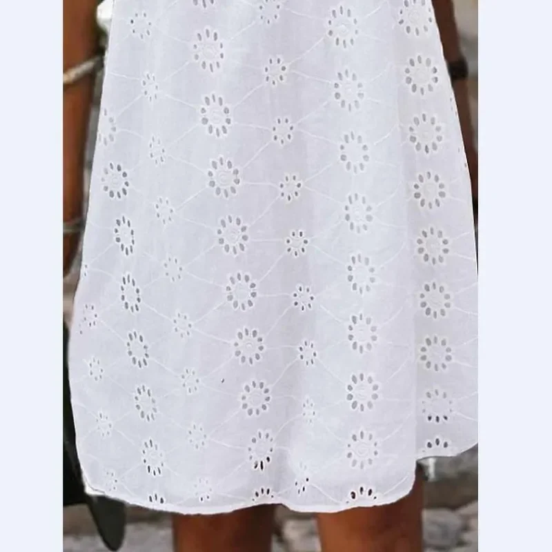 Summer New 2025 Fresh and Sweet Stand-up Collar Loose Hollow Lace Hook Flower Sleeveless Women's Dress 64